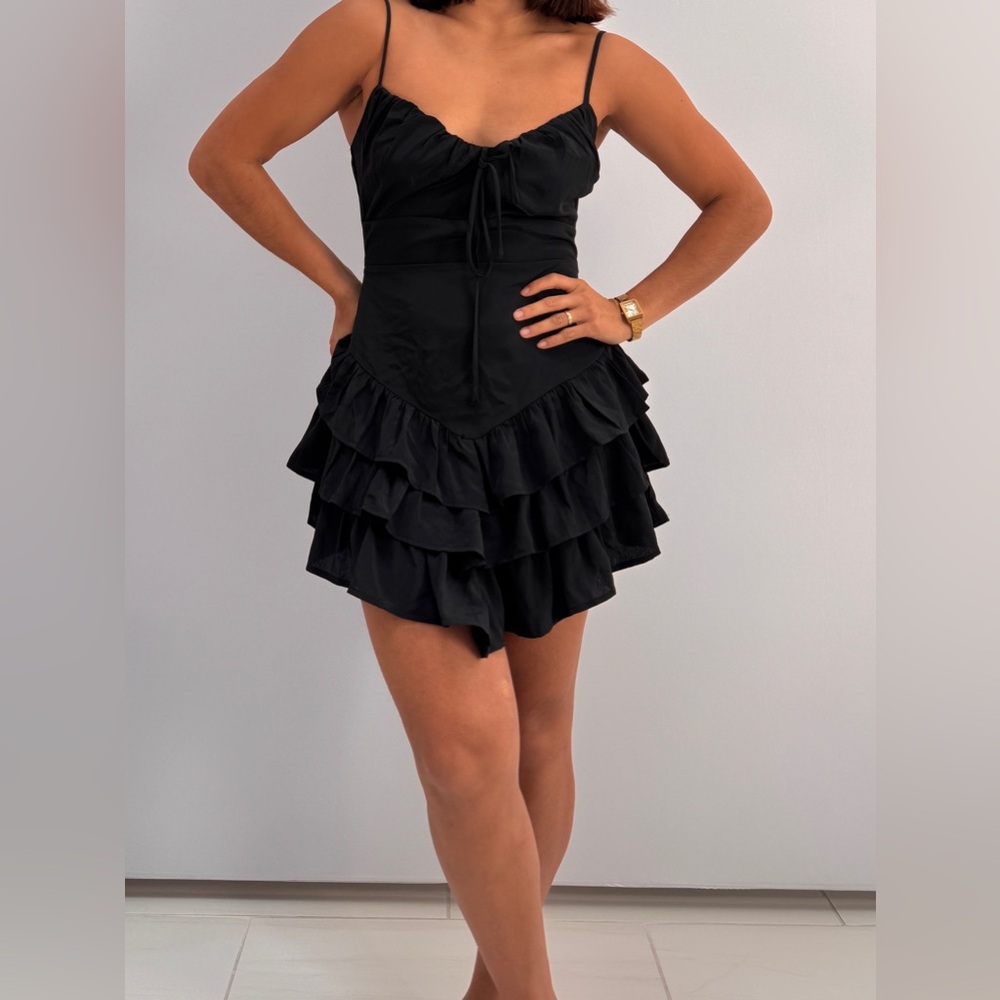 One Clothing Black Ruffled Bustier Mini Dress